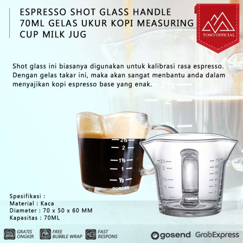 Jual ESPRESSO SHOT GLASS HANDLE 70ML GELAS UKUR KOPI MEASURING CUP MILK