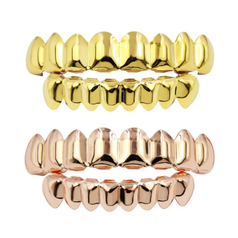 Promo 2x 18K Gold Joker Grill 8 Teeth Top & Bottom Mouth Club Grills