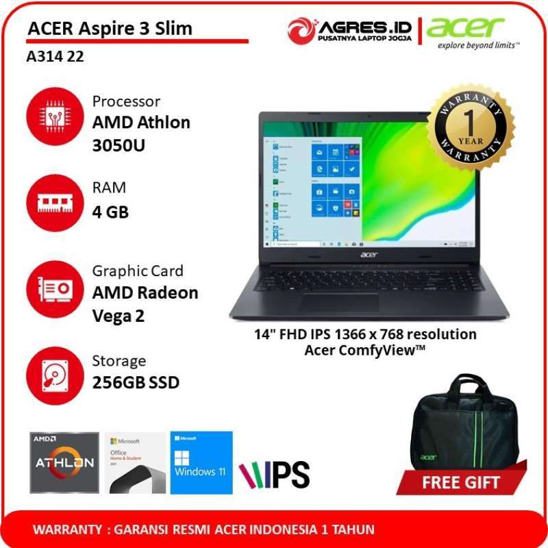 Jual Acer Aspire 3 A314 22 R430 | Athlon 3050 4gb 256ssd Vega 2 W11+ohs ...