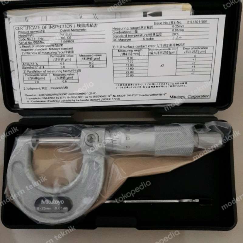 Promo outside micrometer 025 mm 103 137 mikrometer mitutoyo original