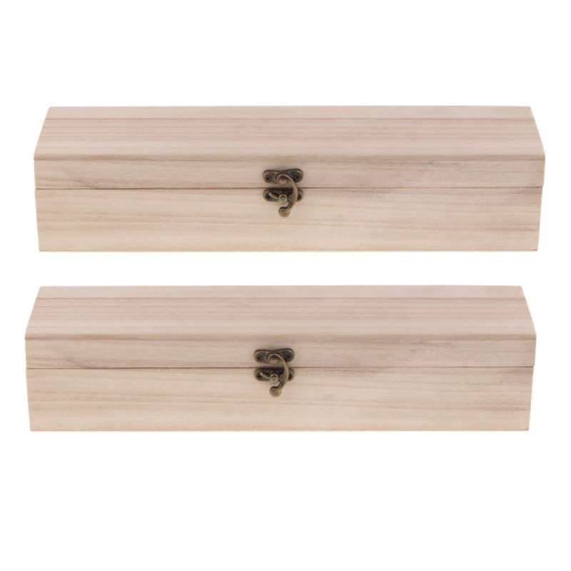 Jual 2pcs Wooden Box With Hinged Lid, Wood Craft Boxes For Art Tool And