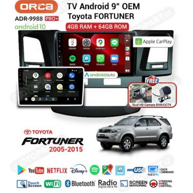 Jual Head Unit Android Orca Auto CarPlay 9 Inch PRO+ DVR Fortuner 2005