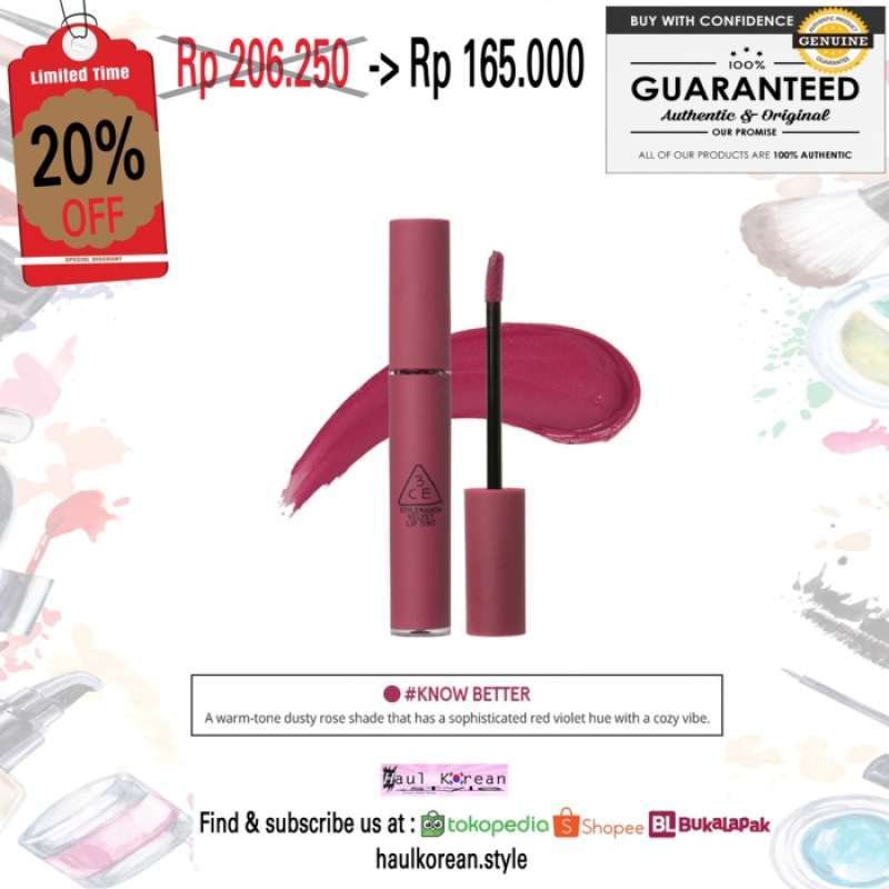 Promo 3Ce Velvet Lip Tint (Know Better) Diskon 33 di Seller Lulla