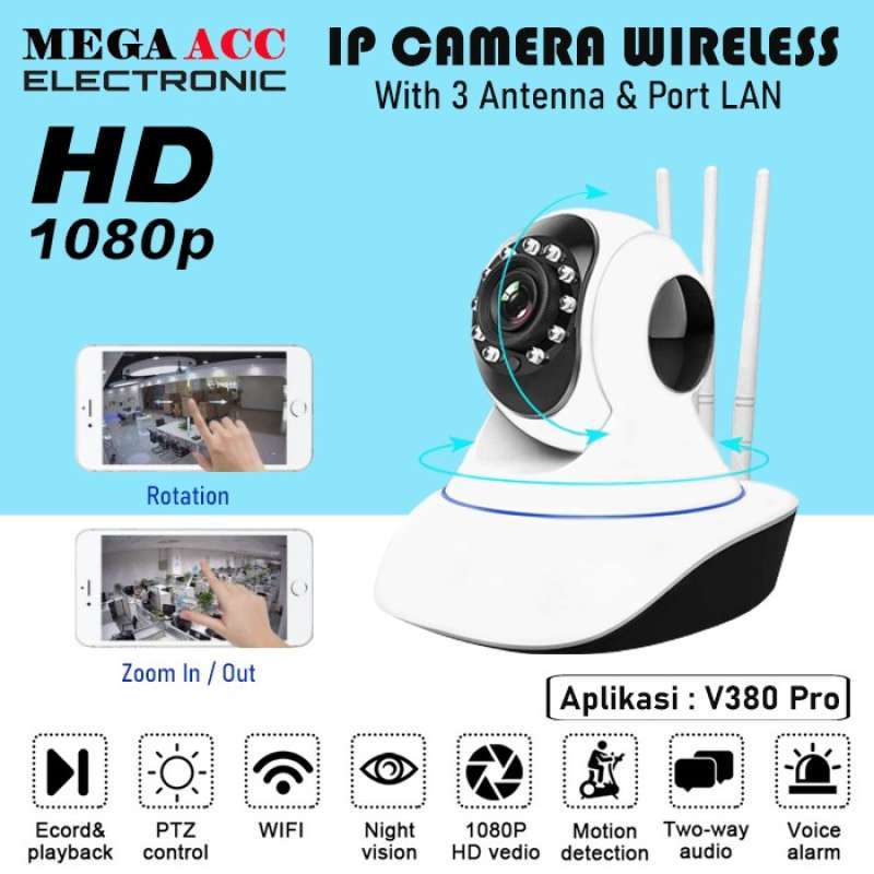 Jual Ip Camera Wifi Rotary 3 Antena Hd1080P Night Vision Aplikasi