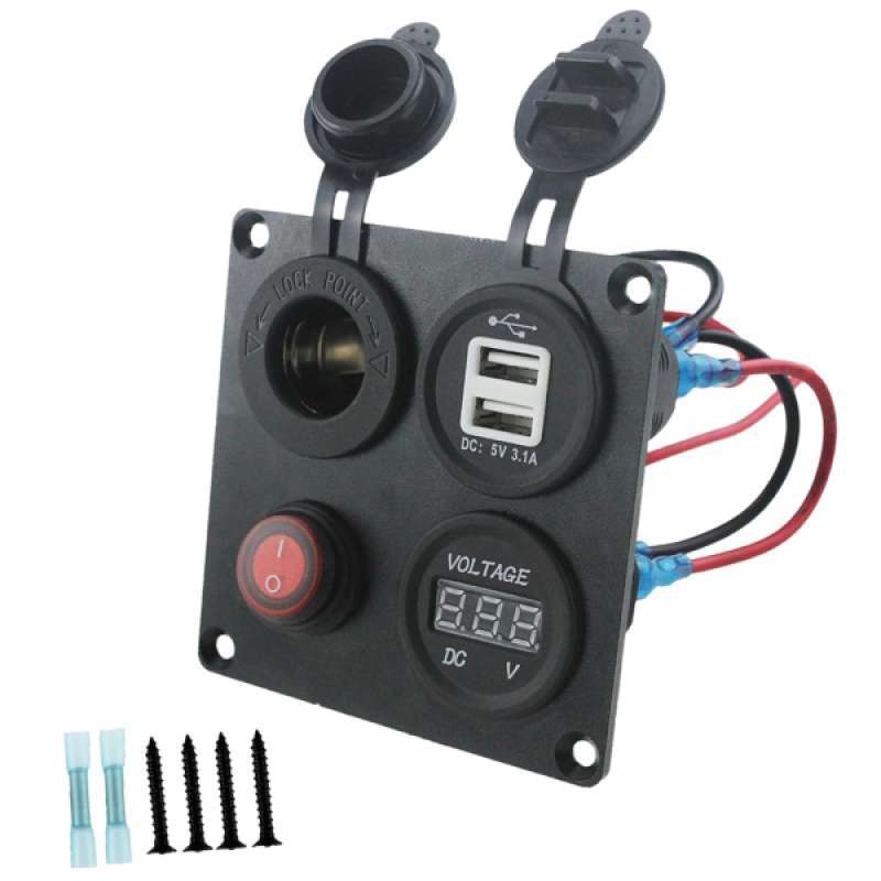 Promo Dual USB Socket Charger 3.1A + LED Voltmeter + Power Outlet + ON ...