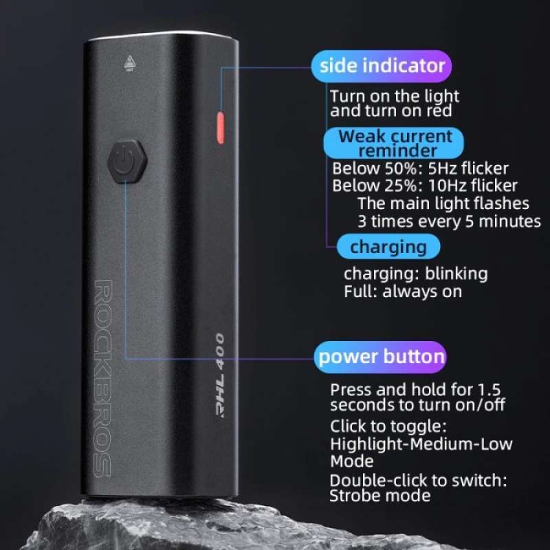 Promo Rockbros Rhl400 Lampu Sepeda Usb Rechargeable 400Lm 2000Mah ...
