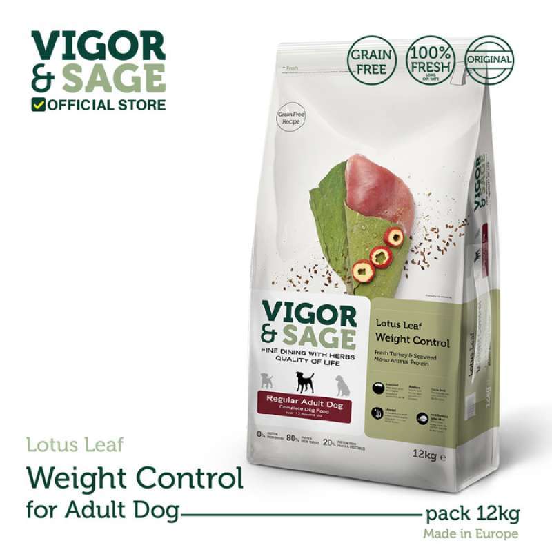 Promo VIGOR & SAGE LOTUS LEAF WEIGHT CONTROL REGULAR ADULT DOG FOOD 12