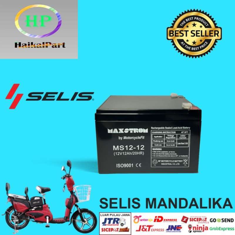 Promo AKI SEPEDA LISTRIK SELIS MANDALIKA 12V 12AH VRLA MAXSTROM MS12-12