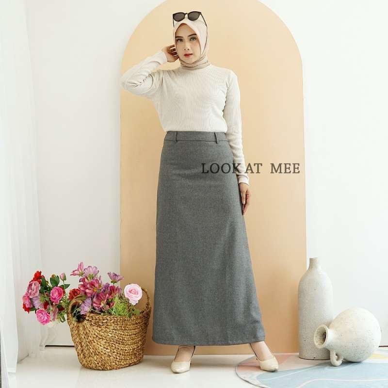 Promo Premium Series Rok Kerja Panjang A Line Pinggang Karet Pakai ...