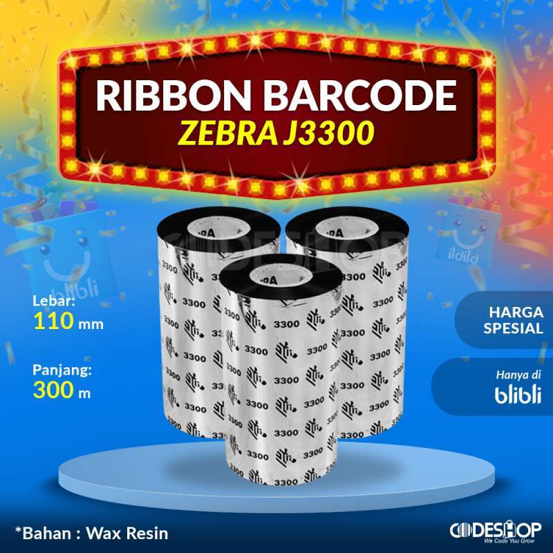 Jual RIBBON BARCODE WAX RESIN ORI ZEBRA UKURAN 110 X 300 METER ZD230
