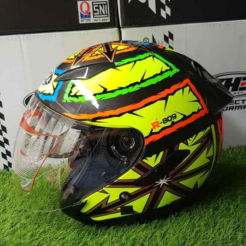 Jual HELM HALF FACE SNI SHELL ROVER DOBEL VISOR MOTIF Hijau XL di