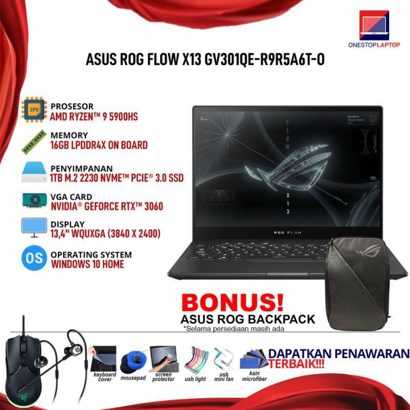 Jual ASUS ROG FLOW X13 GV301QE R9R5A6T O|R9 5900HS/16G/1TB/RTX3050Ti 4G Jual ASUS ROG FLOW X13 GV301QE R9R5A6T O|R9 5900HS/16G/1TB/RTX3050Ti 4G