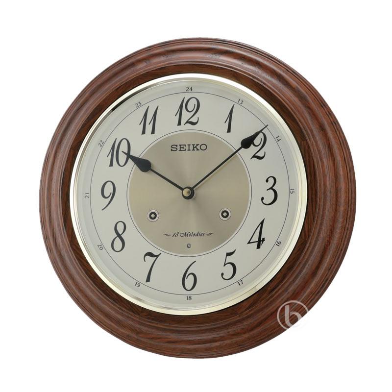 Jual Seiko QXM283B 18 HiFi Melodies Musical Wooden Oak Wall Clock Jam Dinding Brown [32 cm