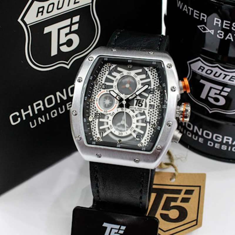 Promo JAM TANGAN PRIA COWOK T5 H 3720G CHRONOGRAPH CRONO TALI KULIT