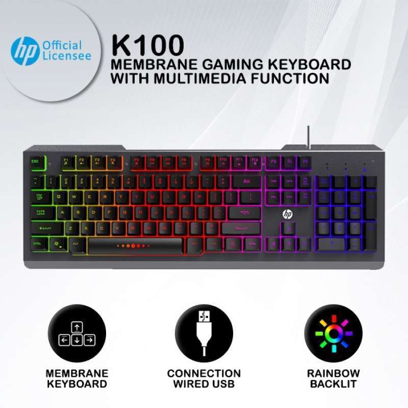 Jual Keyboard Gaming HP K100 RGB Membrane Keyboard & Multimedia