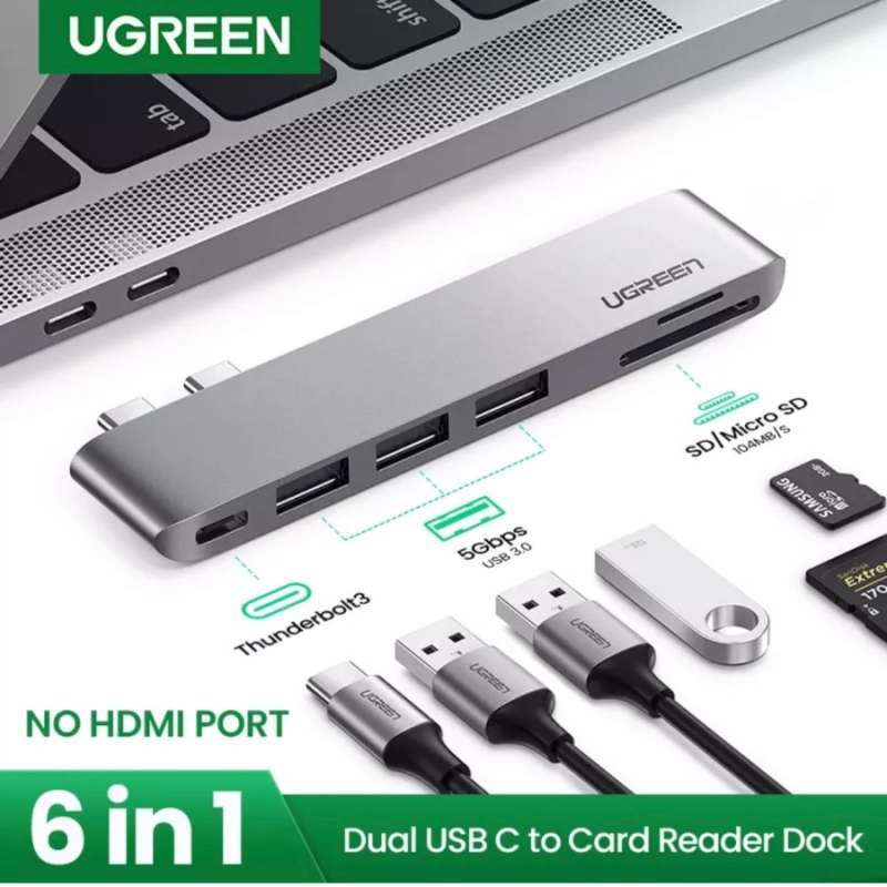 Jual UGREEN USB C HUB 6in1 Dual Type C to Multi USB 3.0 HUB For Macbook 60560 di Seller Inti