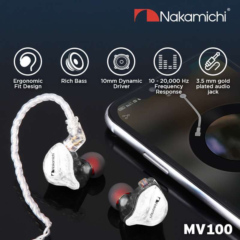 Jual Nakamichi MV 100 Dynamic Driver In Ear Monitor Wired Earphone Mic