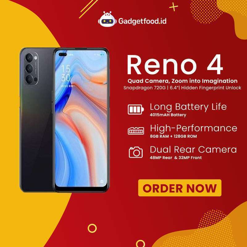 Jual OPPO RENO 4 RAM 8GB/128GB ORIGINAL GARANSI RESMI SMARTPHONE