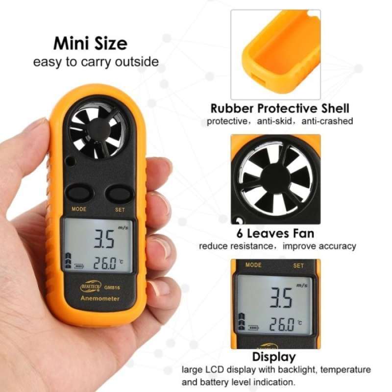Jual Digital Anemometer With Thermometer Alat Ukur Kecepatan Angin Dan ...