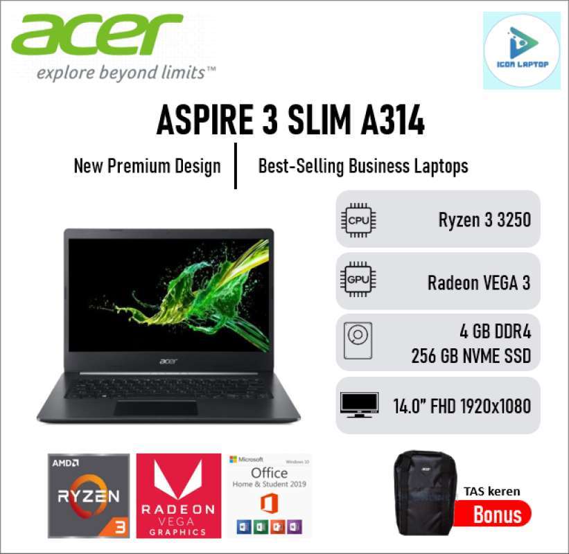 Jual ACER ASPIRE NOTEBOOK A314-22-R890 AMD RYZEN 3 3250U FHD (WINDOWS ...