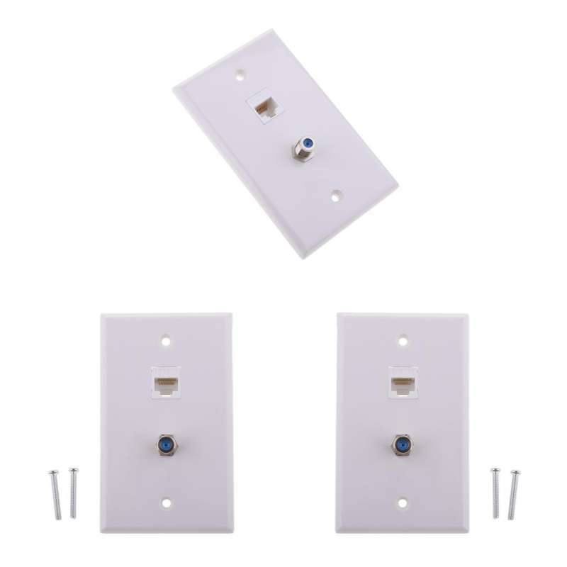 Promo 3x Coaxial F Connector Network Wall Plate Socket Outlet Diskon 29 di Seller