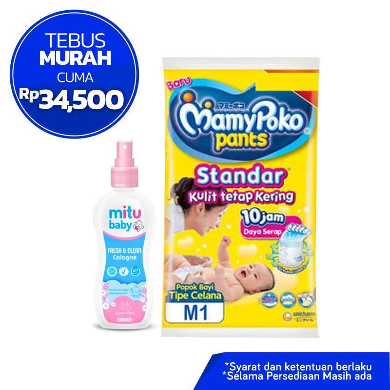 Jual Mitu Baby Fresh & Clean Cologne 100 ML + Mamypoko Xtra Kering M1 ...