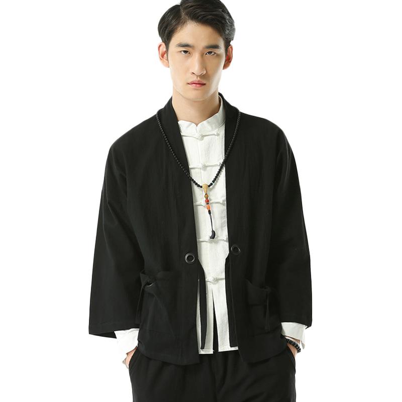 Promo FS - Walk Man Linen Cina Kimono Cardigan Musim Pria - XXL BLACK