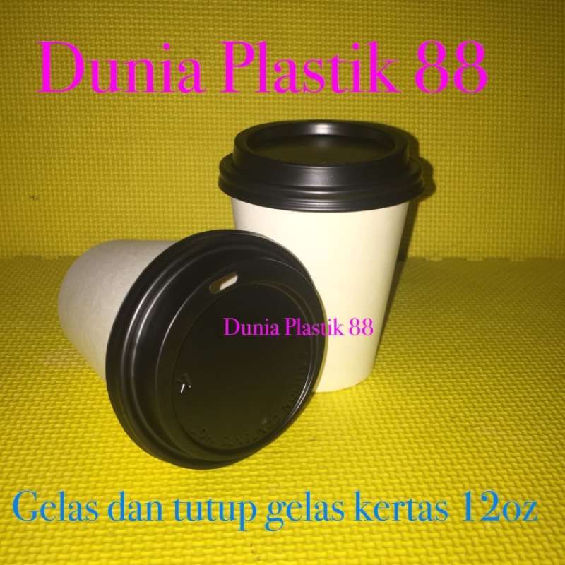 Promo @50pc GELAS + TUTUP kertas foam PAPER CUP POLOS 12oz putih kopi ...