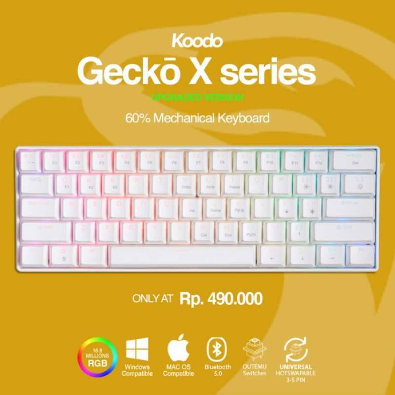 Promo Koodo Gecko 60% Layout Rgb Mechanical Keyboard Outemu | White