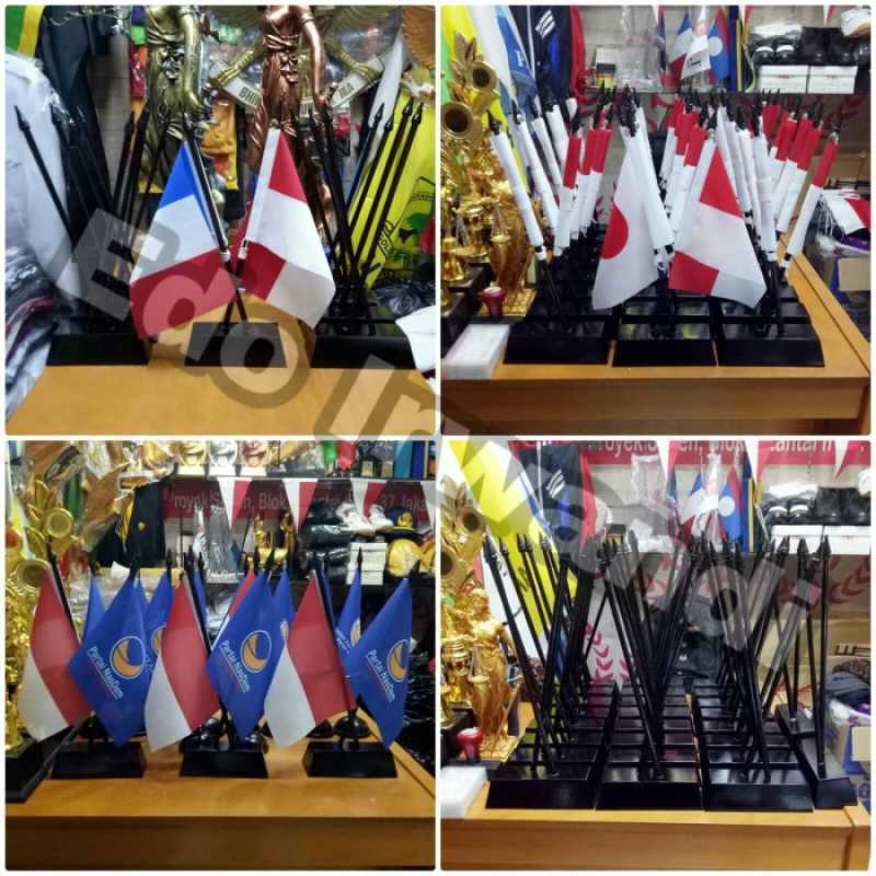 Promo Tiang Bendera Meja Kayu Silang Dan Bendera Meja di Seller