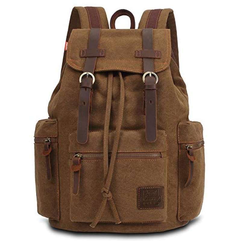 Promo KAUKKO Vintage Casual Canvas and Leather Rucksack Backpack ...