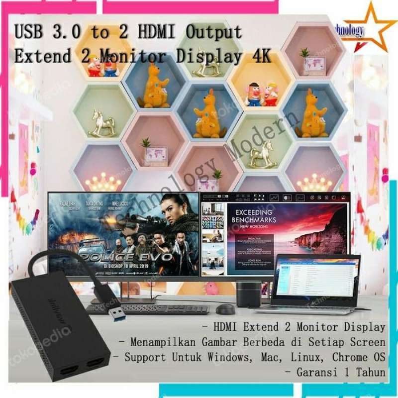 Jual HDMI Extend 2 Monitor Display (Tampil Bedabeda) by Silicon Motion