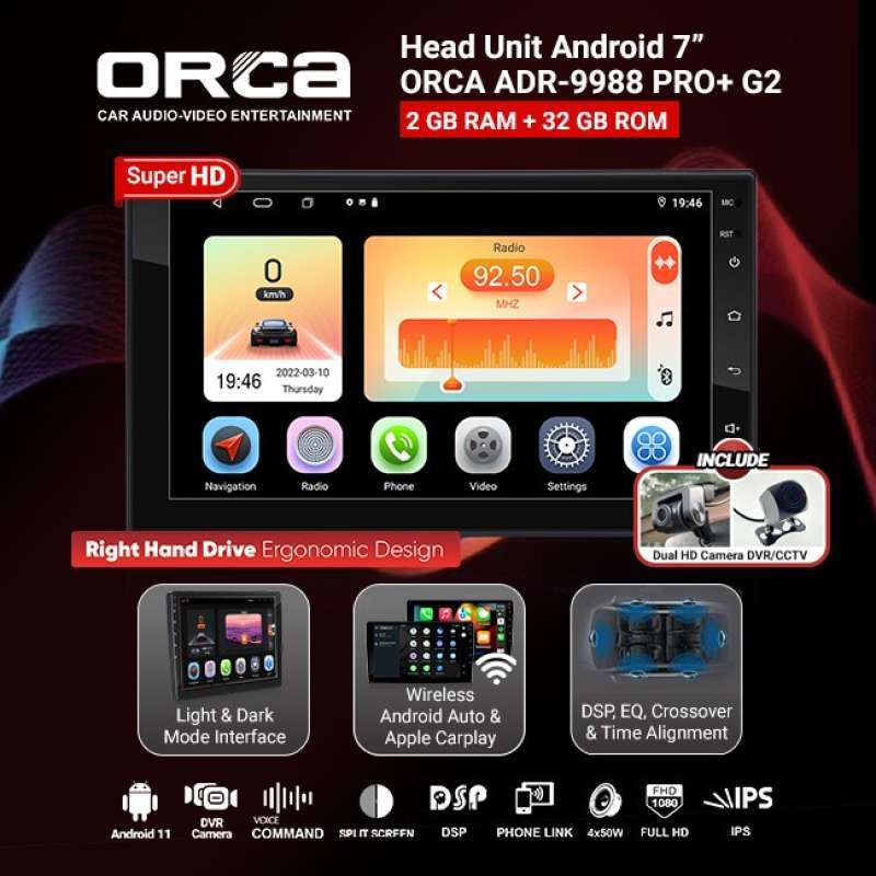 Jual Head Unit Android Auto Carplay 7″ Inch Orca Adr9988 Pro+ Plus Di