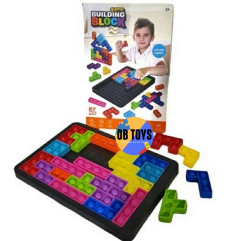 Jual Mainan Edukasi Anak Game Building Block Pop It Tetris 27 Pcs di