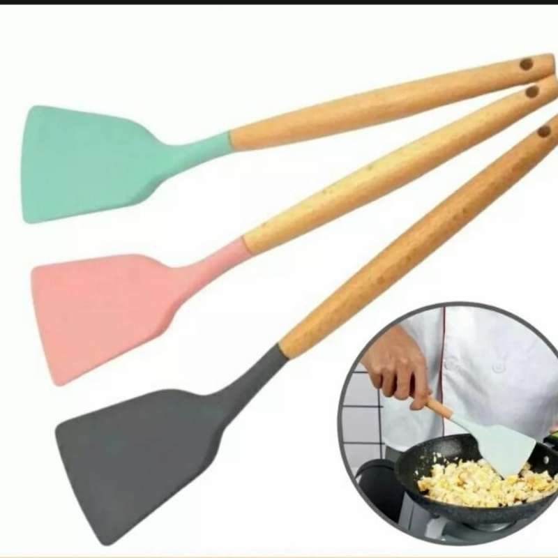 Jual Sodet Silikon Gagang Kayu / Spatula silikon gagang kayu ganom di