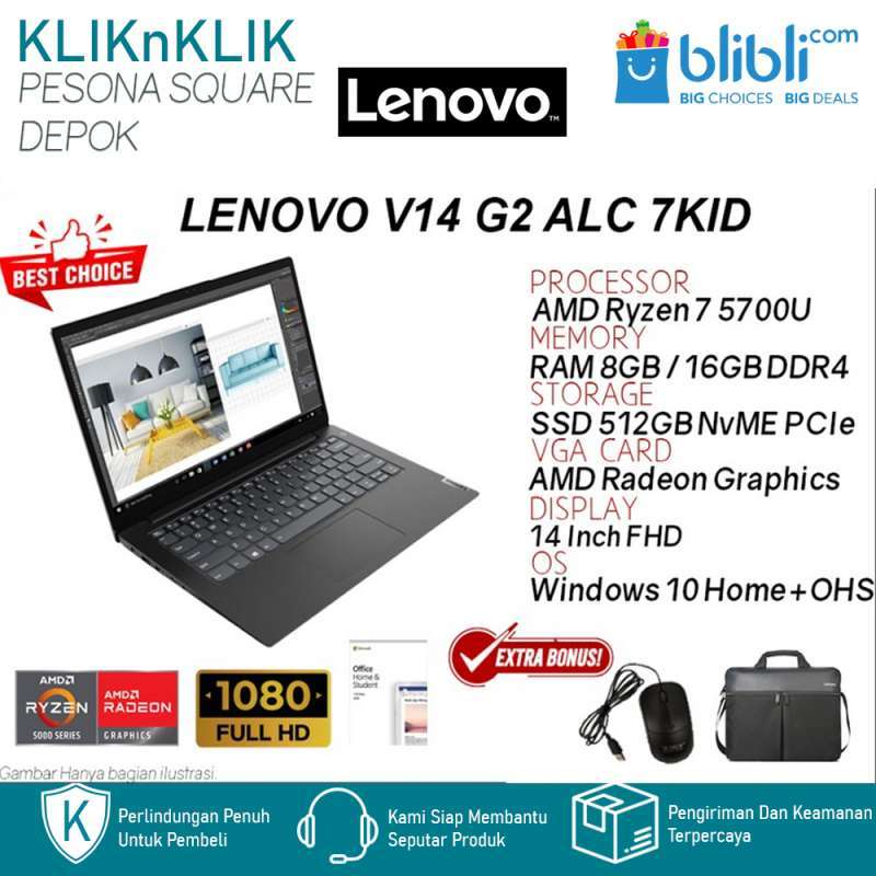 Jual Laptop Gaming Hemat Lenovo V14 G2 ALC 7IKD AMD Ryzen 7 5700U 8GB
