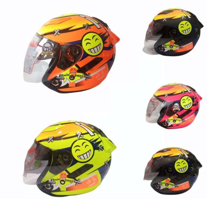 Promo Helm Half Face Shell Rover Smile Emoji 808 Double Visor L PINK