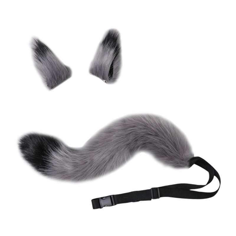 Promo Faux Fur Wolf Ears Tail Cosplay Set Furry for Party Adults ...