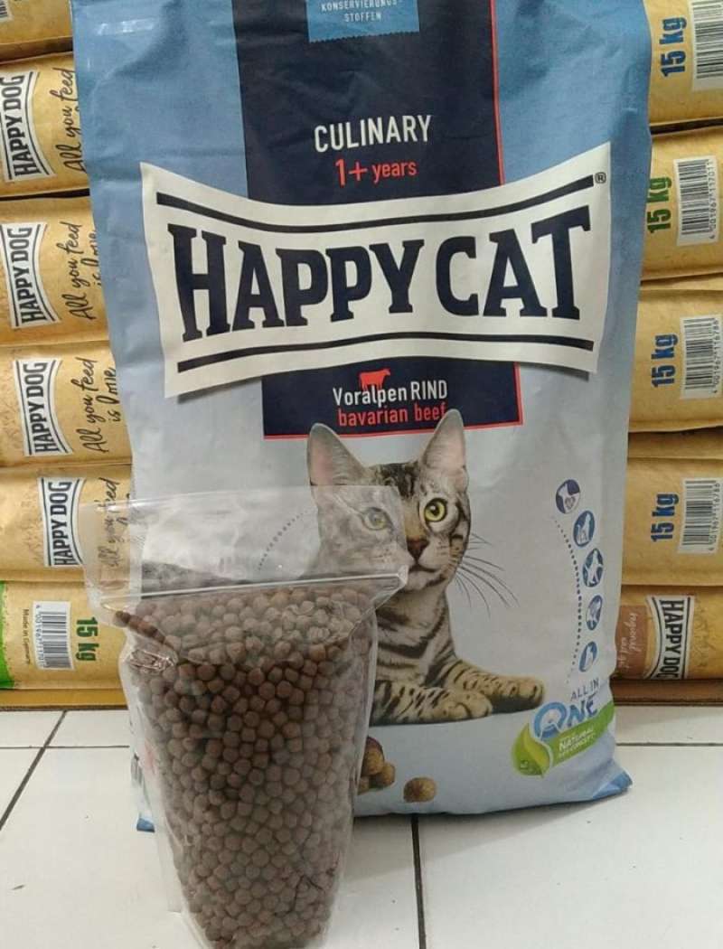Promo [NO BRAND] Happy cat bavarian beef 1kg repack (kemasan dan kibble ...
