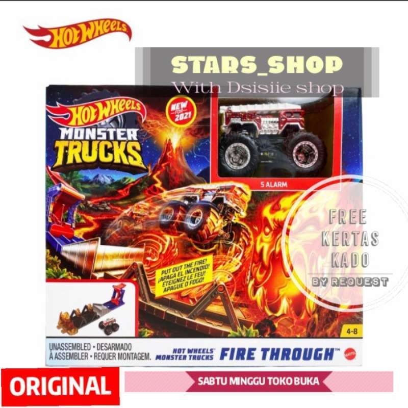 Jual Hot Wheels Monster Trucks Fire Through Playset Original / Track