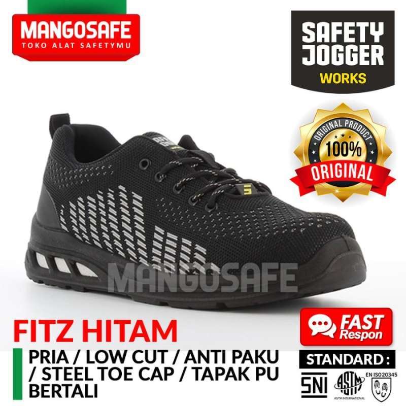 Jual Safety Jogger Fitz Black / Sepatu Kerja Proyek Pendek Anti Paku