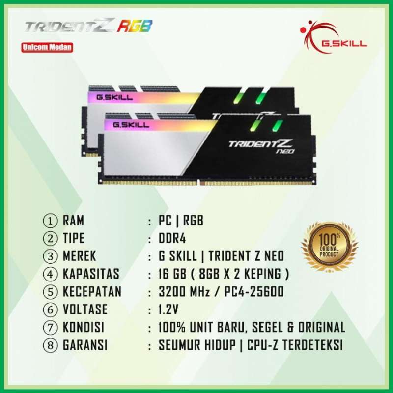 Kit Dual 16Go GSkill DDR4 TridentZ 3200MHz CL16 - PC4-25600 (2x8Go), Neuf