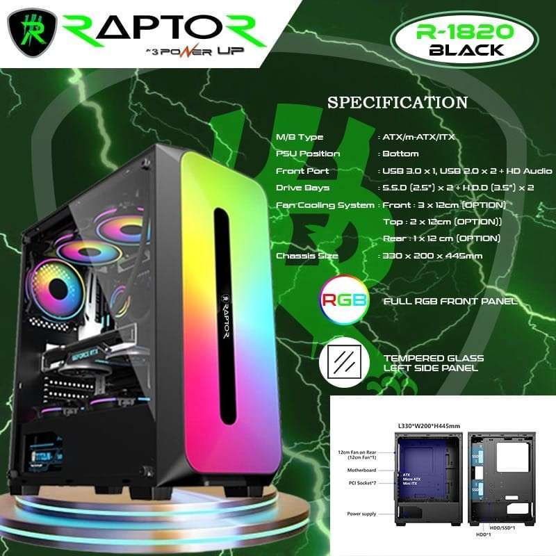 Casing Gaming Raptor Promo Casing Pc Gaming Power Up Raptor Strike 1820 Black Diskon 13% Di ...