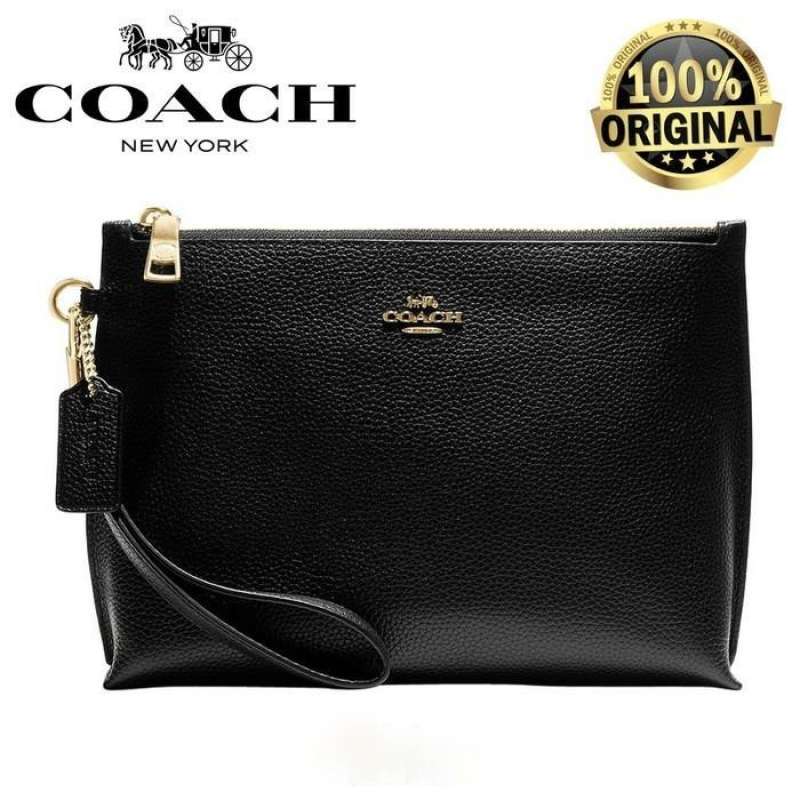 Promo Tas COACH Pouch Colorblock Pebbled Leather Black Coach 72394