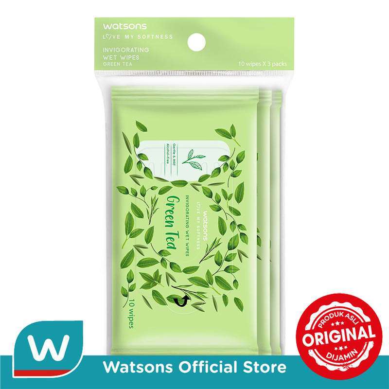 Promo Watsons Invigorating Wet Wipes Green Tea 10'sX3 Diskon 44 di