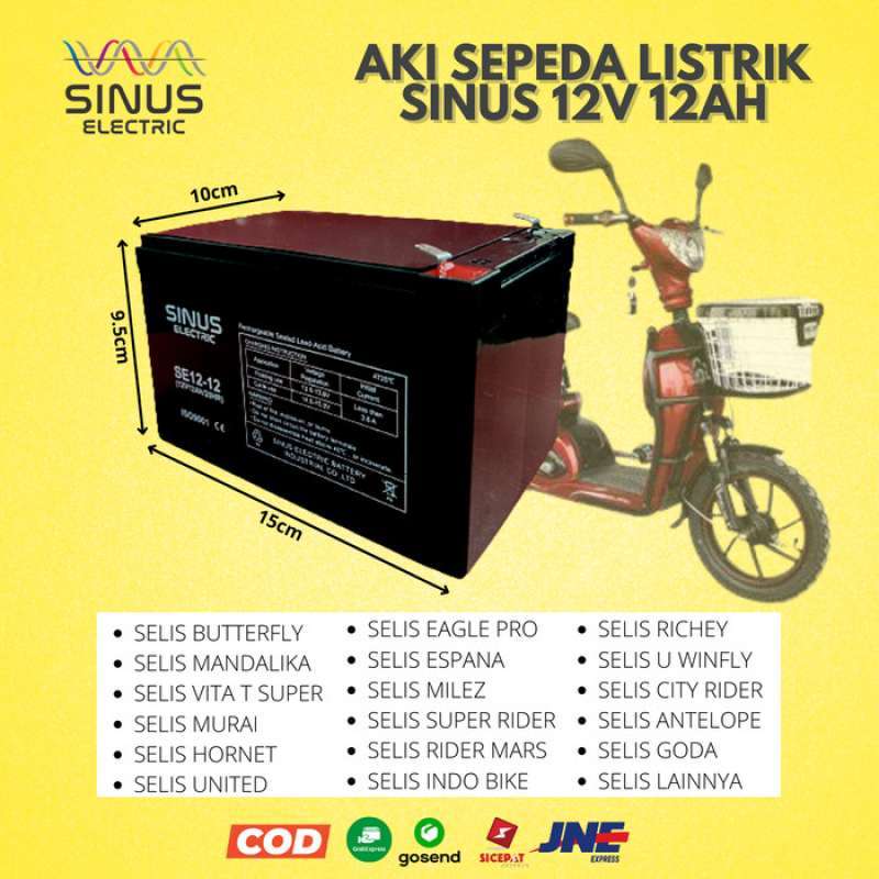 Jual Aki Sepeda Listrik SELIS MURAI 12V 12Ah Aki VRLA SINUS 12v 12ah di