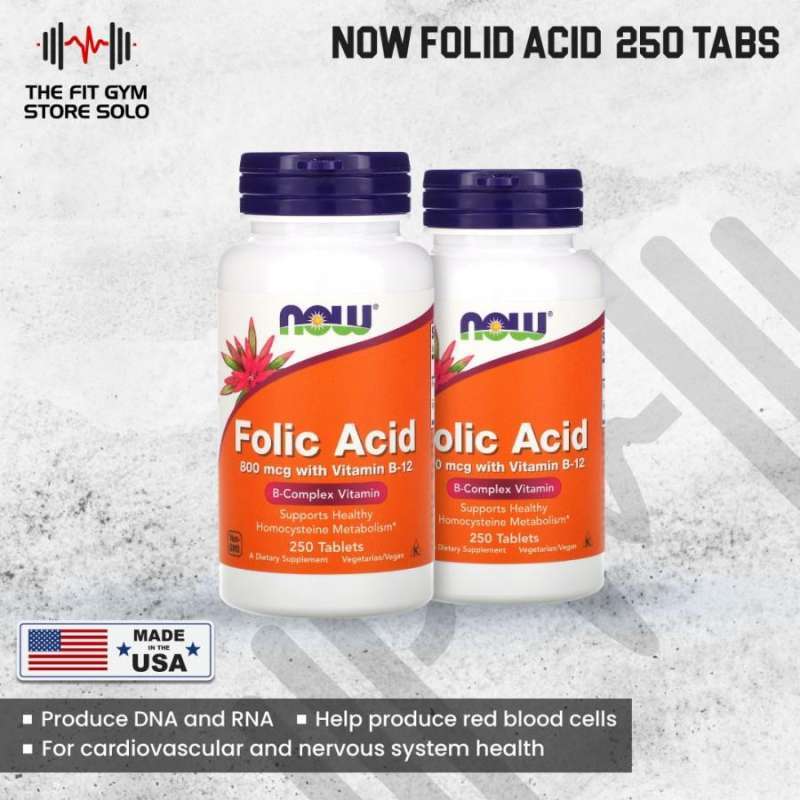 Jual Now Foods Folic Acid 800mg With Vitamin B12 MCG 250 Tablet Asam