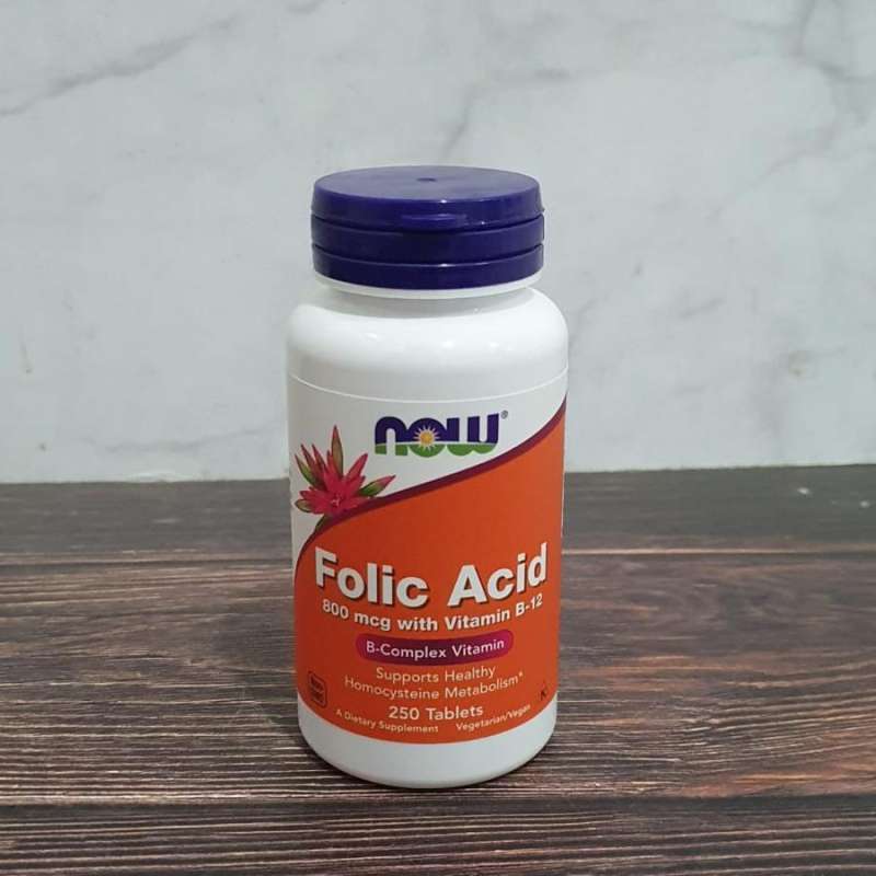 Jual Now Foods Folic Acid 800mg With Vitamin B12 MCG 250 Tablet Asam
