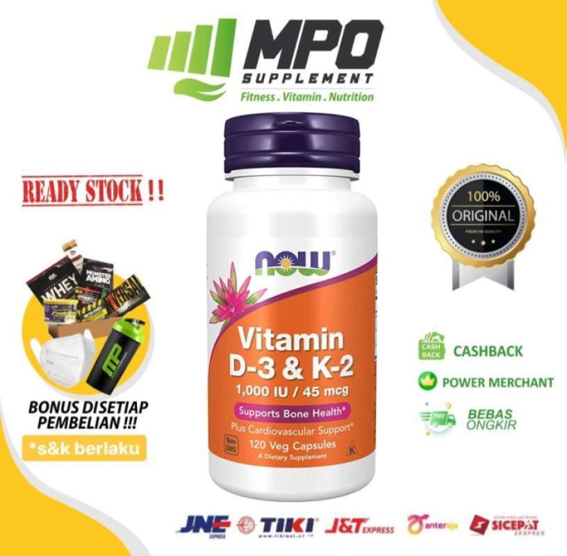 Promo NOW Foods Vitamin D3 & K2 NOW Vitamin Tulang Imun NOW D3 K2