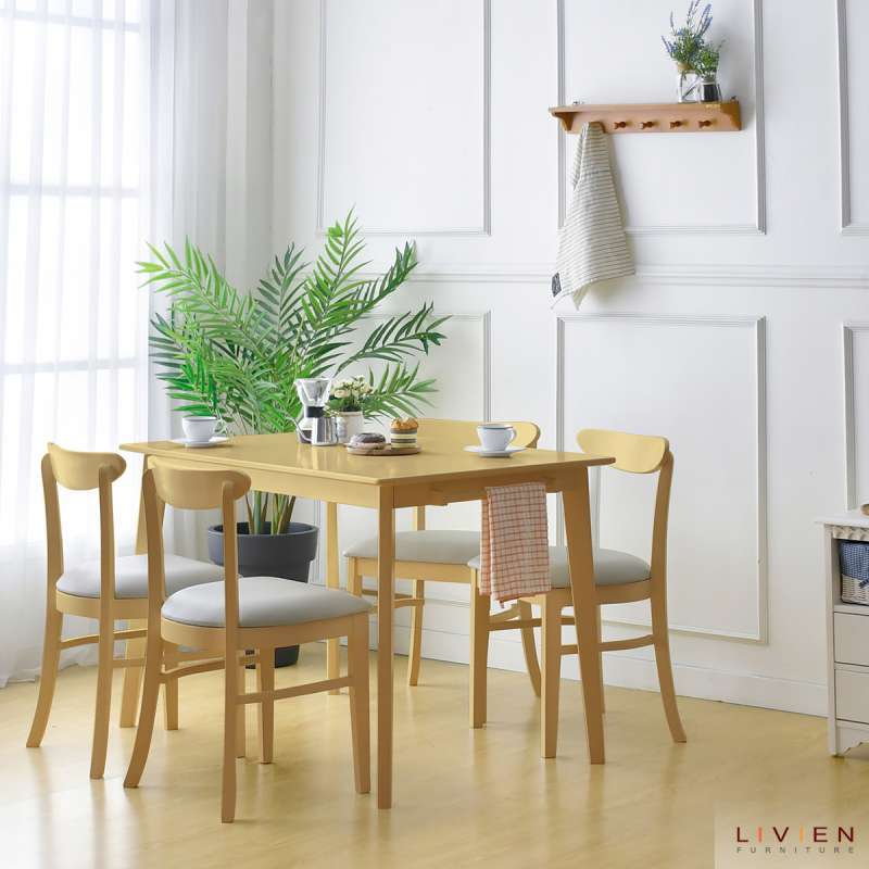 Promo LIVIEN Meja Makan Minimalis Meja Makan Set 4 Kursi Meja Makan